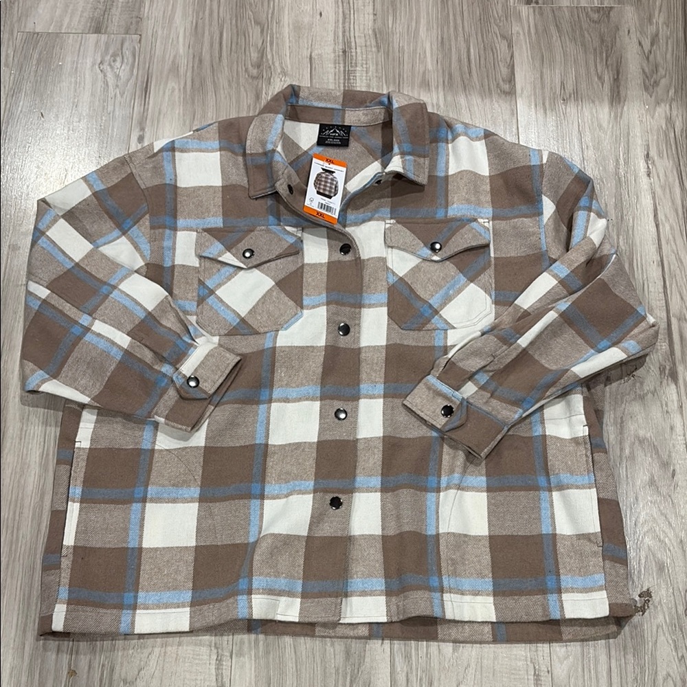 New Women Brown Plaid Shirt Jacket